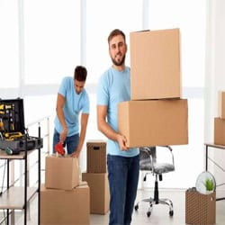 two man moving boxes